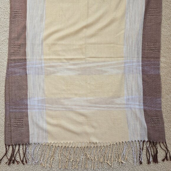 NWOT Neutral Earth Tones Fringed Scarf Lightweight - Picture 3 of 9